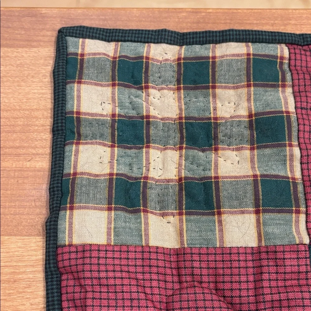 Handmade Patchwork Quilt - Red, Cream, Green Plaid